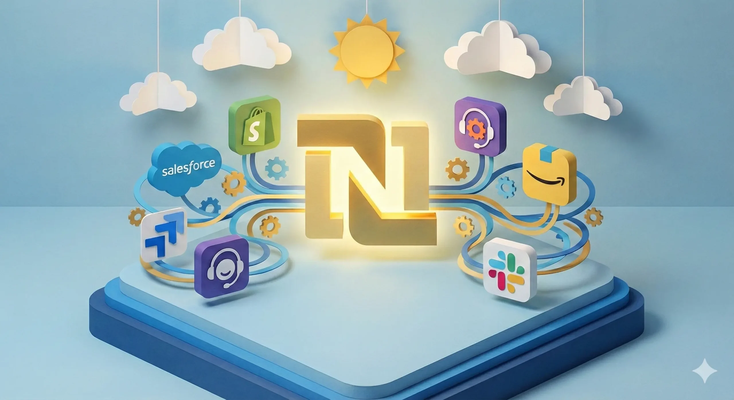 Architectural diagram of eMerge high-performance NetSuite connectors integrating ERP data with external business applications